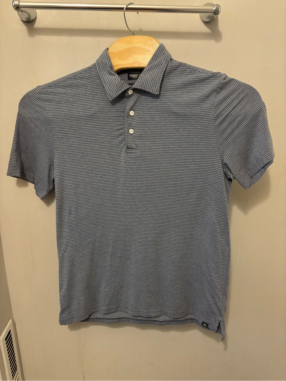 Faherty Reserve The Movement Polo Shirt Men Large Navy Blue Striped Short Sleeve